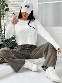 SHEIN Unity 素色落肩袖套頭毛衣 - 白色 - 查看 6