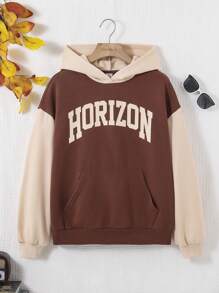 Teen Girl Letter Graphic Two Tone Drop Shoulder Sweatshirt - Multicolor - View 1