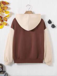 Teen Girl Letter Graphic Two Tone Drop Shoulder Sweatshirt - Multicolor - View 2