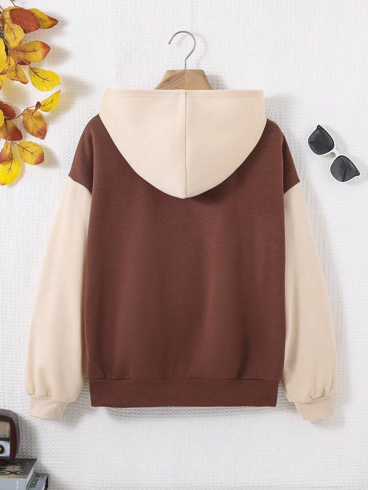 Teen Girl Letter Graphic Two Tone Drop Shoulder Sweatshirt