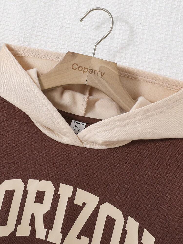 Teen Girl Letter Graphic Two Tone Drop Shoulder Sweatshirt