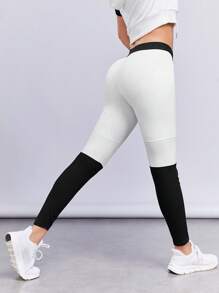 SHEINNeu Two Tone Tummy Control Sports Leggings - Black and White - View 2