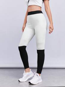 SHEINNeu Two Tone Tummy Control Sports Leggings - Black and White - View 3