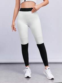 SHEINNeu Two Tone Tummy Control Sports Leggings - Black and White - View 6