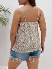 SHEIN Frenchy Plus Ditsy Floral Print Lace Trim Cami Top - White - View 2