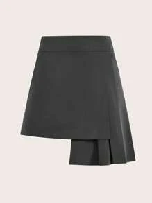 SHEINNeu Túi có nắp Viền không đối xứng Váy - Màu xám đen - Xem 2
