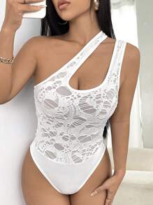 SHEIN SXY 單肩破洞素色連身背心 - 白色 - 查看 3