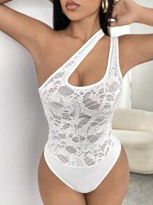 SHEIN SXY 單肩破洞素色連身背心 - 白色 - 查看 4