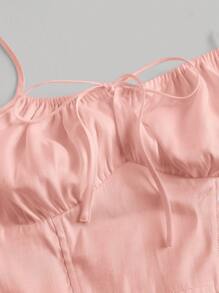 SHEIN MOD Ruched Bust Tie Shoulder Cami Top & Two Layer Hem Skirt - Baby Pink - View 4