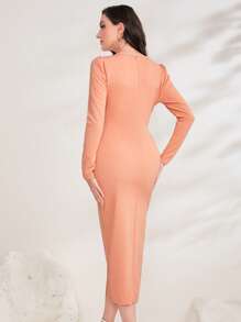 Modelyn Solid Wrap Hem Bodycon Dress - Pink - View 2