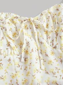 SHEIN MOD 胸部褶皺小碎花吊帶連衣裙 - 黃色 - 查看 3