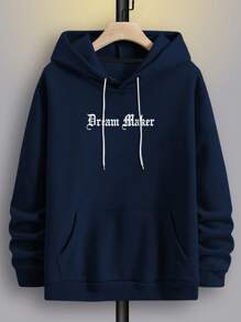 Manfinity EMRG Lỏng lẻo phù hợp Nam Hoodie Với Slogan & In điêu khắc , Túi kangaroo Và Dây rút - Xanh đậm - Xem 2