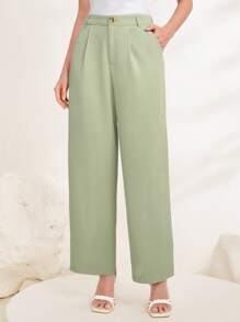 Modelyn Solid Slant Pocket Straight Leg Suit Trousers - Mint Green - View 1