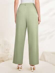 Modelyn Solid Slant Pocket Straight Leg Suit Trousers - Mint Green - View 2