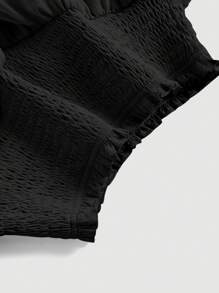 SHEIN MOD Black Bilayer Summer Frill Shirred Waist Two Layer Hem Skirt - Black - View 4