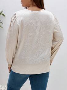 SHEIN Frenchy 大碼斑點圖案提花燈籠袖襯衫 - 杏色 - 查看 2