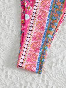 SHEIN Swim Summer Beach Floral Print Triangle Tie Side Bikini Set - Pink - View 3