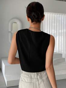 DAZY Áo vest dáng ngắn cài cúc phía trước, trang phục công sở. - màu đen - Xem 2