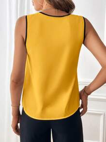 SHEIN Privé Summer Yellow Shirt Contrast Binding Sleeveless Blouse,Sleeveless Tops