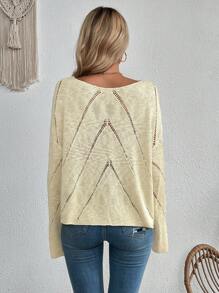 SHEIN VCAY Dệt kim chấm bi Thả vai Áo len - Màu be - Xem 2