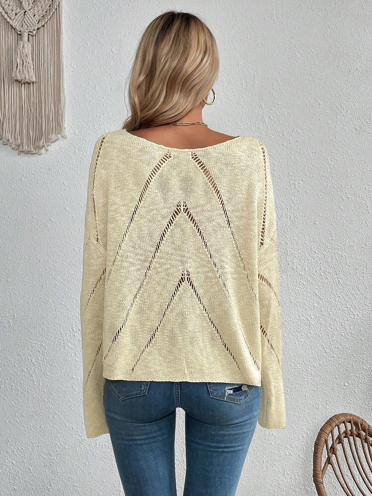 Pointelle Knit Drop Shoulder Sweater