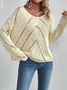 SHEIN VCAY Dệt kim chấm bi Thả vai Áo len - Màu be - Xem 7