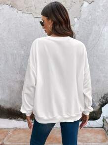 SHEIN LUNE Sudadera informal de cuello redondo y ajuste holgado con estampado de animales para mujer con hombros caídos - Blanco - Ver 2