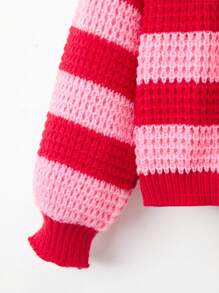 SHEIN 女大童雙色條紋圖案落肩袖開襟衫 - 彩色 - 查看 3