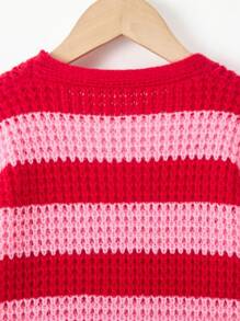 SHEIN 女大童雙色條紋圖案落肩袖開襟衫 - 彩色 - 查看 6