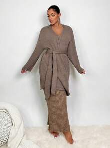 SHEIN SXY Drop Shoulder Belted Coat - Mocha Brown - View 4