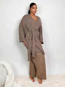 SHEIN SXY Drop Shoulder Belted Coat - Mocha Brown - View 5