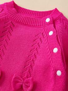 Bébé Fille Combinaison À Nœud Papillon Manches Raglan En Maille - Rose vif - Voir 4