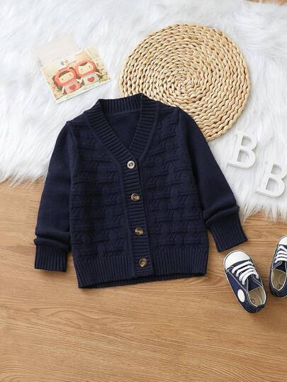 SHEIN Vintaside Kids Young Boy Button Front Cardigan Chic Outfits For Autumn/Winter