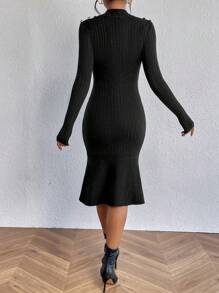 SHEIN Clasi Cổ giả Nàng tiên cá Hem Đầm Áo len - màu đen - Xem 2