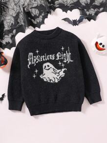 SHEIN 男小童萬聖節圖案套頭毛衣 - 黑色 - 查看 1