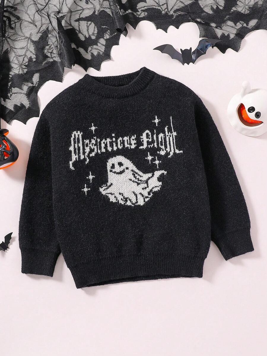 SHEIN 男小童萬聖節圖案套頭毛衣 - 黑色 - 查看 1