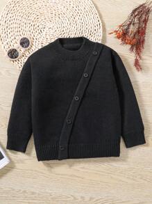 男小童紐扣細節套頭毛衣 - 黑色 - 查看 1