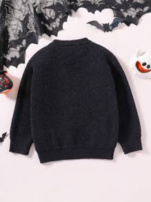 SHEIN 男小童萬聖節圖案套頭毛衣 - 黑色 - 查看 2