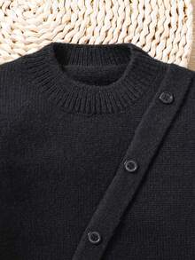 男小童紐扣細節套頭毛衣 - 黑色 - 查看 5