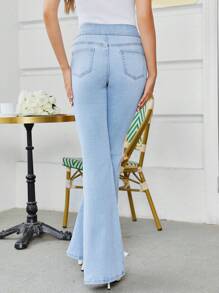 SHEIN Privé Cat Whisker Flare Leg Jeans - Light Wash - View 2