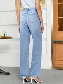 SHEIN Frenchy 素色直筒牛仔褲 - 淺色水洗藍 - 查看 2