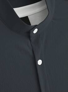 Manfinity Homme Conjunto de camisa sólida y pantalones con cintura ajustable sin camiseta, conjunto de lino para hombre