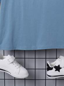 SHEIN Tween Boy Slogan Graphic Drop Shoulder Tee - Blue - View 3