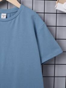 SHEIN Tween Boy Slogan Graphic Drop Shoulder Tee - Blue - View 4