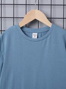 SHEIN Tween Boy Slogan Graphic Drop Shoulder Tee - Blue - View 5