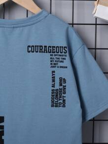 SHEIN Tween Boy Slogan Graphic Drop Shoulder Tee - Blue - View 6