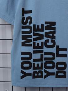 SHEIN Tween Boy Slogan Graphic Drop Shoulder Tee - Blue - View 7