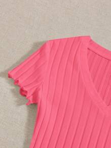 SHEIN EZwear 大碼木耳邊條紋針織連身背心 - 西瓜粉 - 查看 5