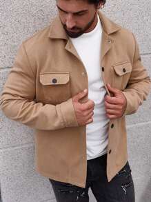 Manfinity Homme 男士翻蓋口袋大衣 - 卡其色 - 查看 7
