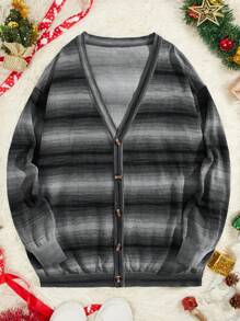 Manfinity VCAY Áo khoác cardigan nam họa tiết sọc cài nút phía trước dáng rộng, dành cho mùa thu đông - Nhiều màu - Xem 1